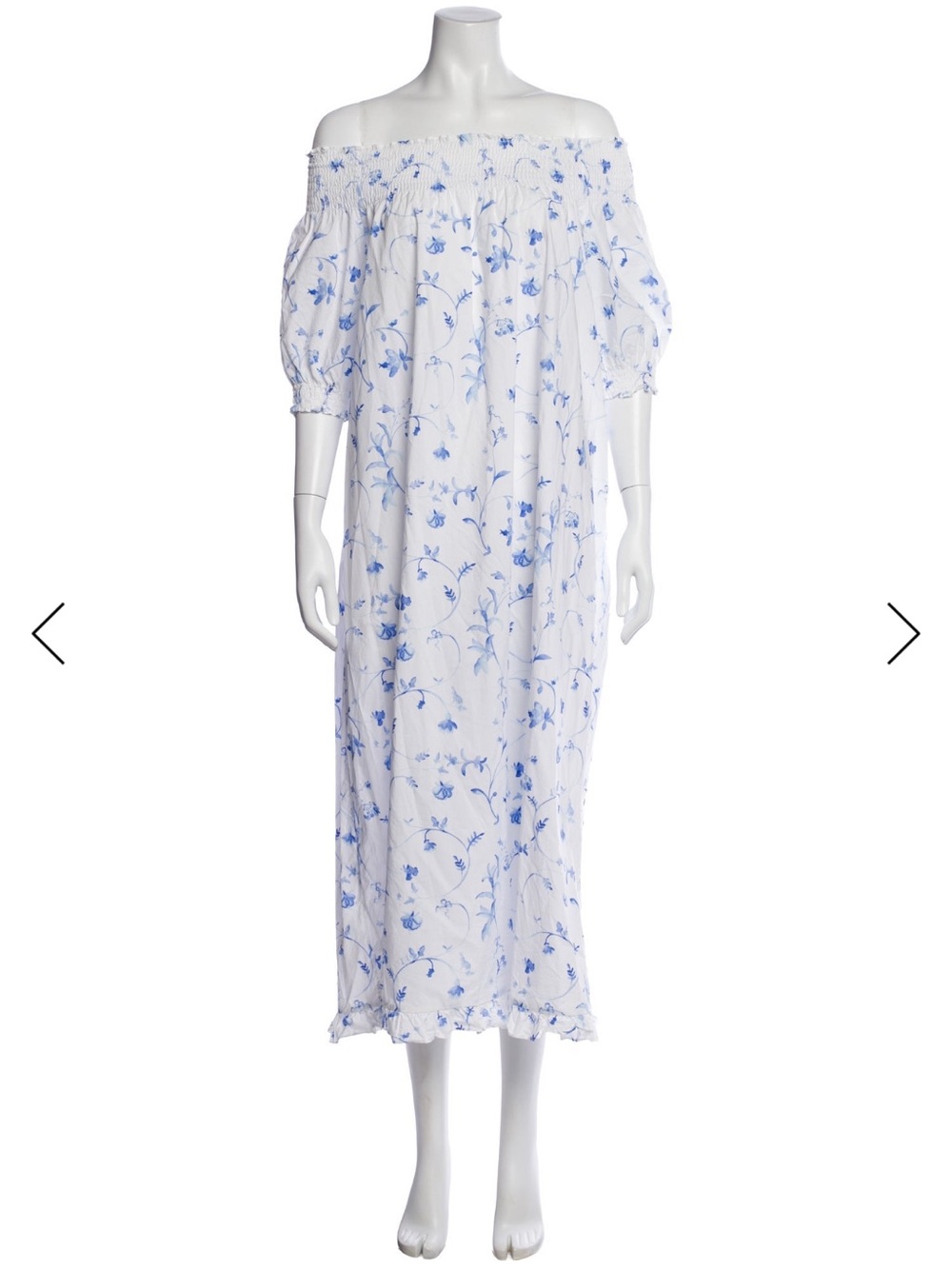Hill House White Dress with Blue Floral Accents